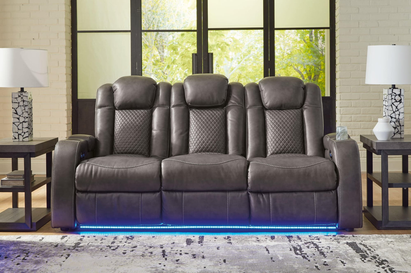 Fyne-dyme Shadow Faux Leather Power Reclining Sofa - Ella Furniture
