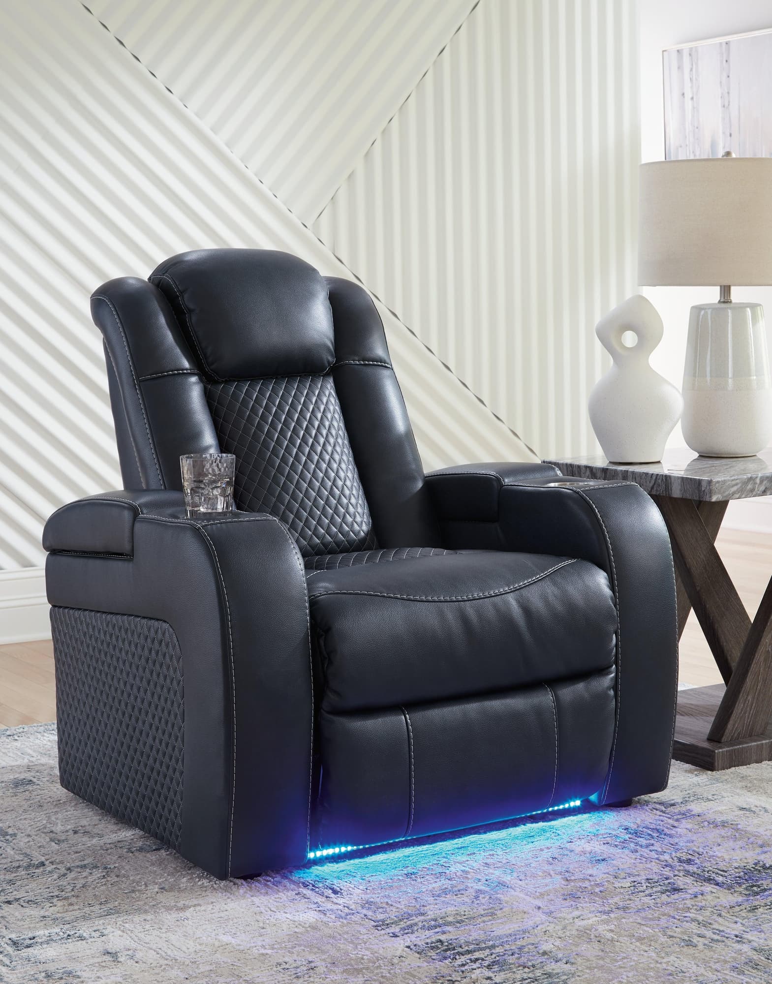 Fyne-dyme Sapphire Faux Leather Power Recliner - Ella Furniture