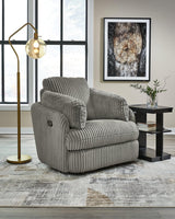 Tie-breaker Fog Velvet Swivel Glider Recliner - Ella Furniture