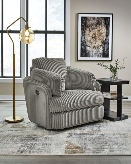 Tie-breaker Fog Velvet Swivel Glider Recliner - Ella Furniture