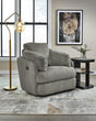 Tie-breaker Fog Velvet Swivel Glider Recliner - Ella Furniture