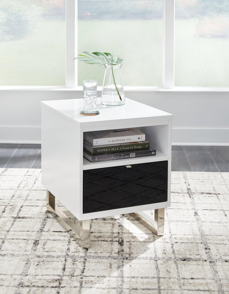 Gardoni White/black Chairside End Table - Ella Furniture