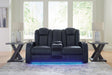 Fyne-dyme Sapphire Faux Leather Power Reclining Loveseat With Console - Ella Furniture