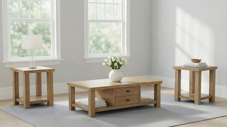 Beasley 3-Piece Wood Coffee Table Set Golden Oak