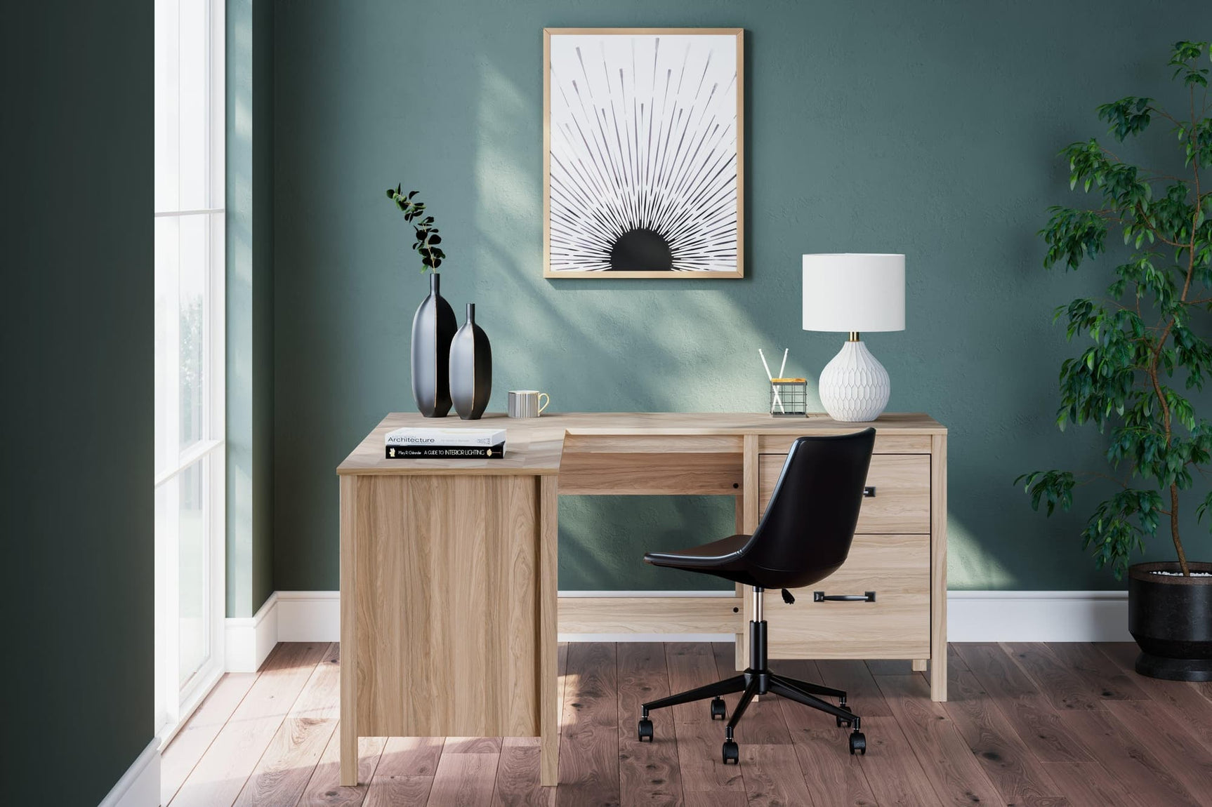 Battelle Tan 60" Home Office Desk With Return - Ella Furniture