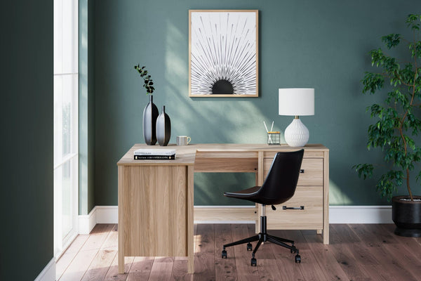 Battelle Tan 60" Home Office Desk With Return - Ella Furniture