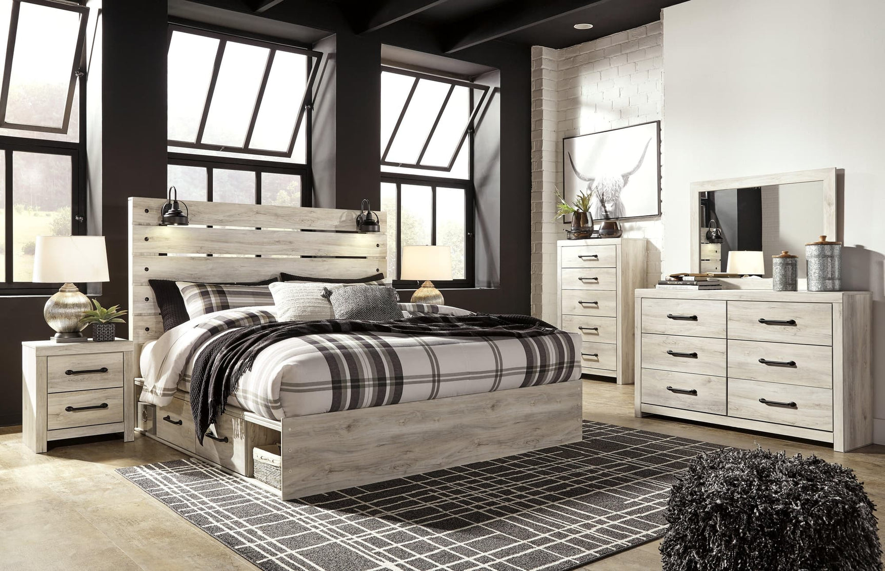 Cambeck Whitewash Panel 4 Storage Bedroom Set - Ella Furniture