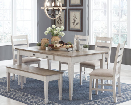 Skempton White/light Brown Rectangular Dining Room Set - Ella Furniture