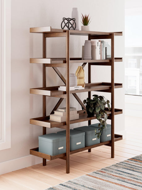 Lyncott Brown 70" Bookcase - Ella Furniture