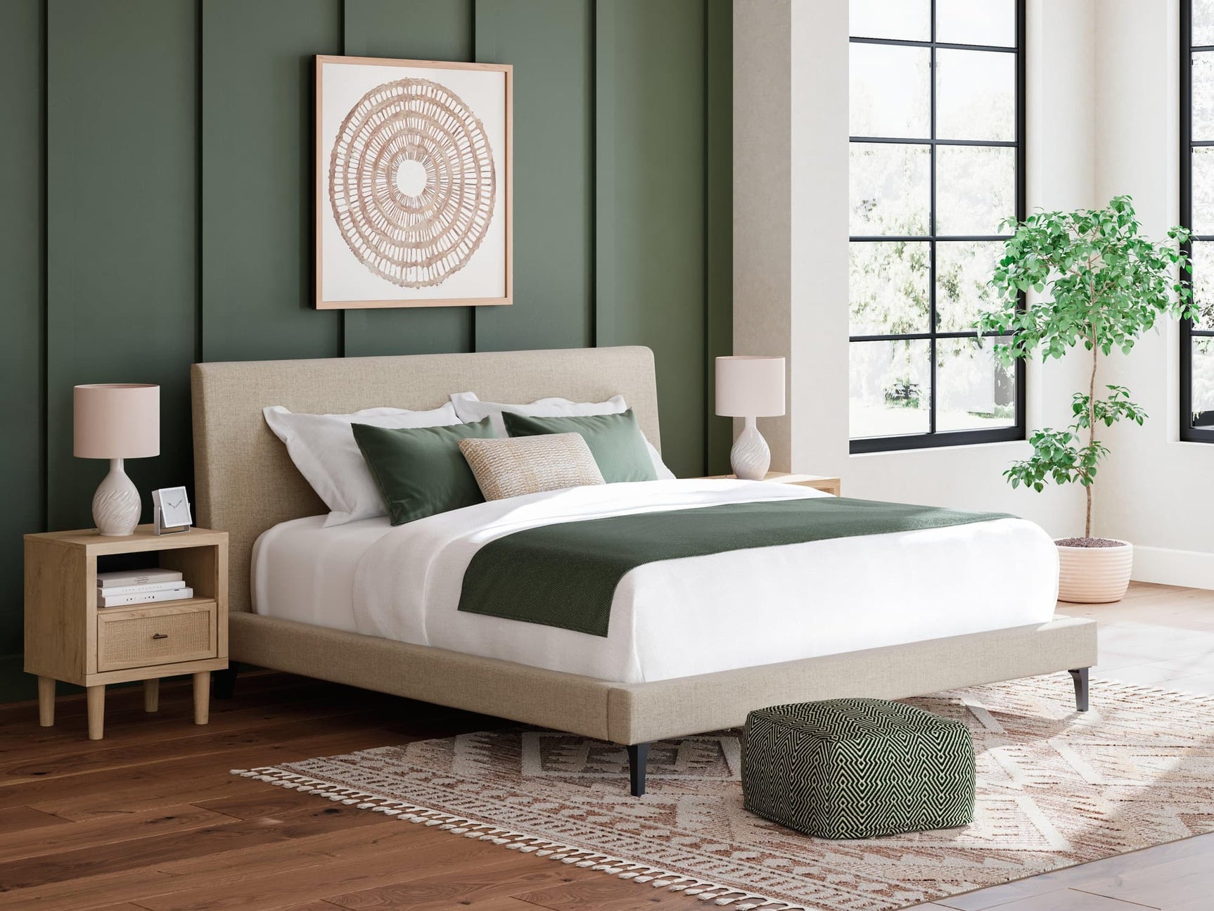 Cielden Soft Gray King Upholstered Bed with Roll Slats - Ella Furniture