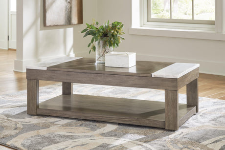 Loyaska Grayish Brown/White Lift-Top Coffee Table - Ella Furniture
