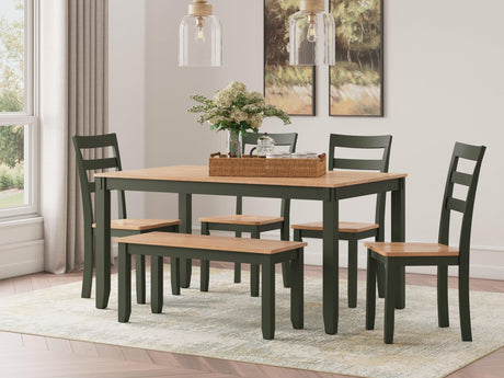 Gesthaven Natural/Green Dining Table with 4 Chairs and Bench (Set of 6) - Ella Furniture
