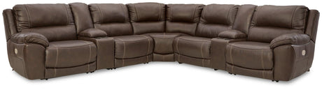 Dunleith Chocolate Leather 7-Piece Power Reclining Sectional - Ella Furniture