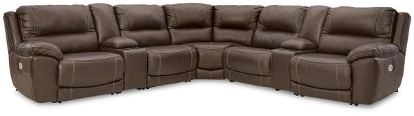 Dunleith Chocolate Leather 7-Piece Power Reclining Sectional - Ella Furniture