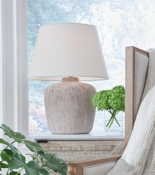 Danry Distressed Cream 2-Piece Table Lamp Set - Ella Furniture