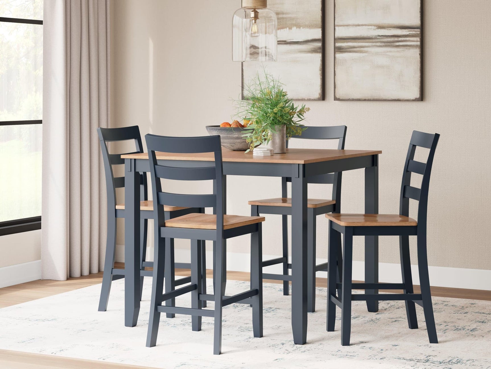Gesthaven Natural/Blue Counter Height Dining Table and 4 Barstools (Set of 5) - Ella Furniture