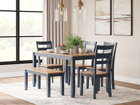 Gesthaven Natural/Blue Dining Table with 4 Chairs and Bench (Set of 6) - Ella Furniture