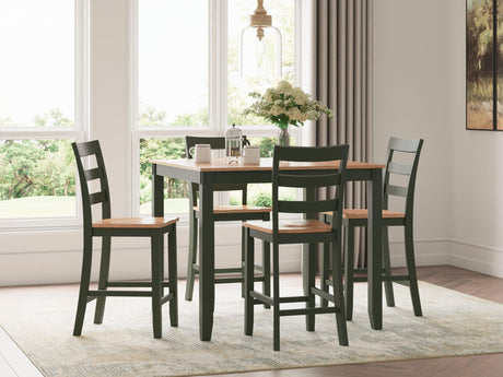 Gesthaven Natural/Green Counter Height Dining Table and 4 Barstools (Set of 5) - Ella Furniture