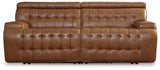 Temmpton Chocolate Leather 2-Piece Power Reclining Sectional Loveseat - Ella Furniture