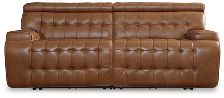 Temmpton Chocolate Leather 2-Piece Power Reclining Sectional Loveseat - Ella Furniture