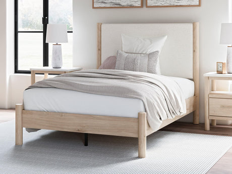 Cadmori Two-tone Full Upholstered Panel Bed - Ella Furniture
