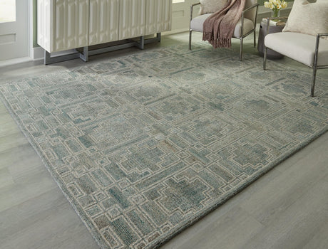 Jossland Green/Ivory Large Rug - Ella Furniture