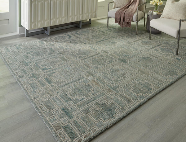 Jossland Green/Ivory Large Rug - Ella Furniture