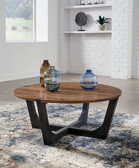 Hanneforth Brown Black Coffee Table With 2 End Tables