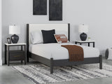 Cadmori Black White Queen Upholstered Panel Bed