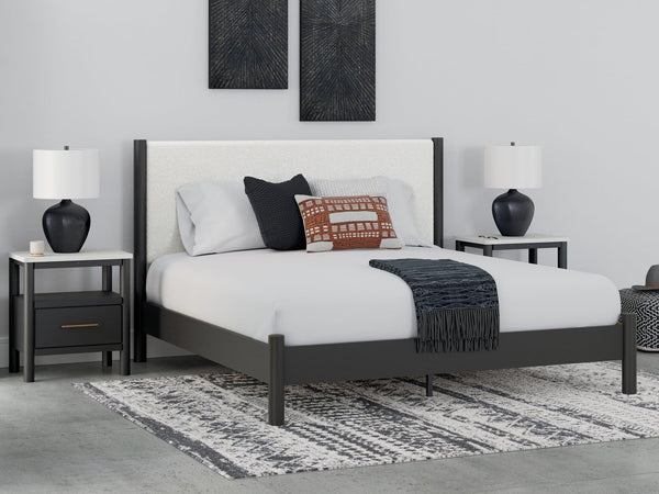 Cadmori Black White King Upholstered Panel Bed