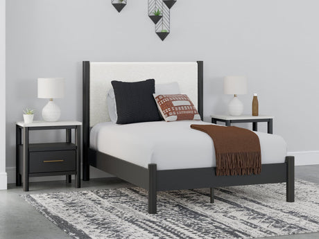 Cadmori Black/White Full Upholstered Panel Bed