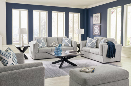 Evansley Pewter Sofa, Loveseat, Chair and Ottoman