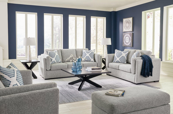 Evansley Pewter Sofa, Loveseat, Chair and Ottoman