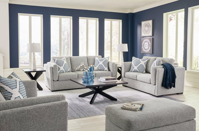 Evansley Pewter Sofa, Loveseat, Chair and Ottoman