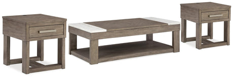 Loyaska Grayish Brown/White Coffee Table with 2 End Tables