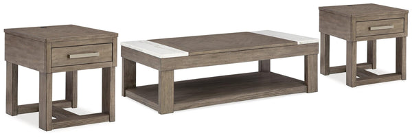 Loyaska Grayish Brown/White Coffee Table with 2 End Tables