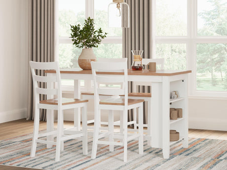 Gesthaven Natural/White Counter Height Dining Table and 4 Barstools