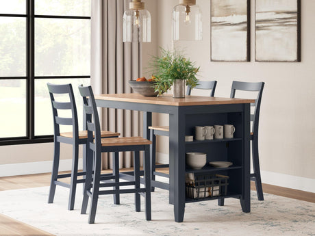 Gesthaven Natural/Blue Counter Height Dining Table and 4 Barstools
