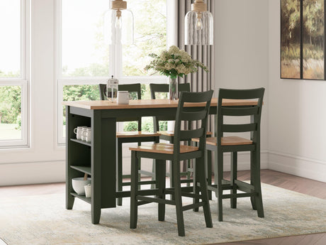 Gesthaven Natural/Green Counter Height Dining Table and 4 Barstools