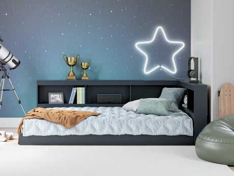 Simmenfort Navy Blue Full Bookcase Storage Bed