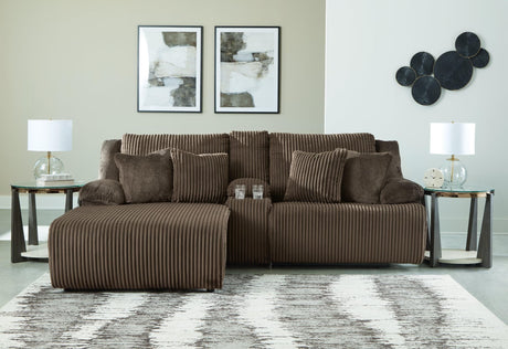 Top Tier Chocolate Velvet 3-Piece Reclining Sectional Sofa with Chaise