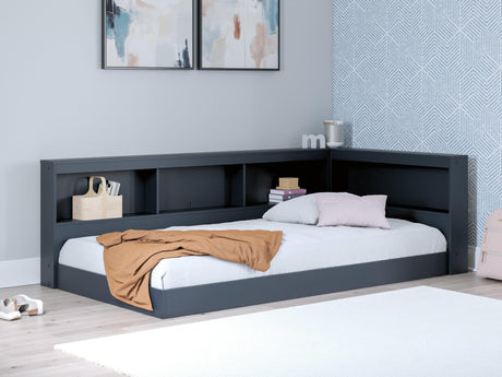 Simmenfort Navy Blue Twin Bookcase Storage Bed