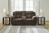 Frohn Chocolate Chenille Reclining Loveseat with Console