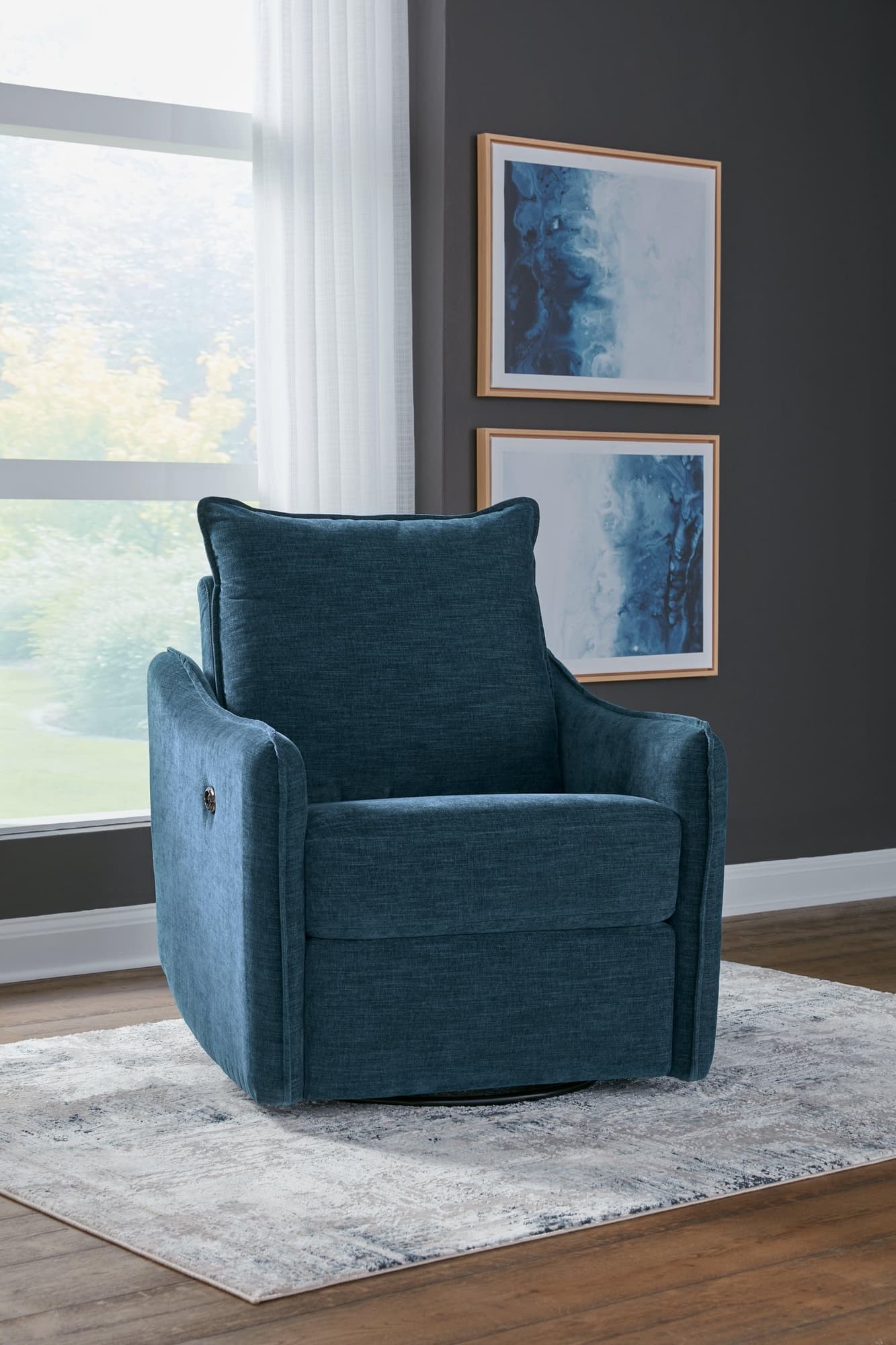 McBurg Navy Microfiber Swivel Power Recliner