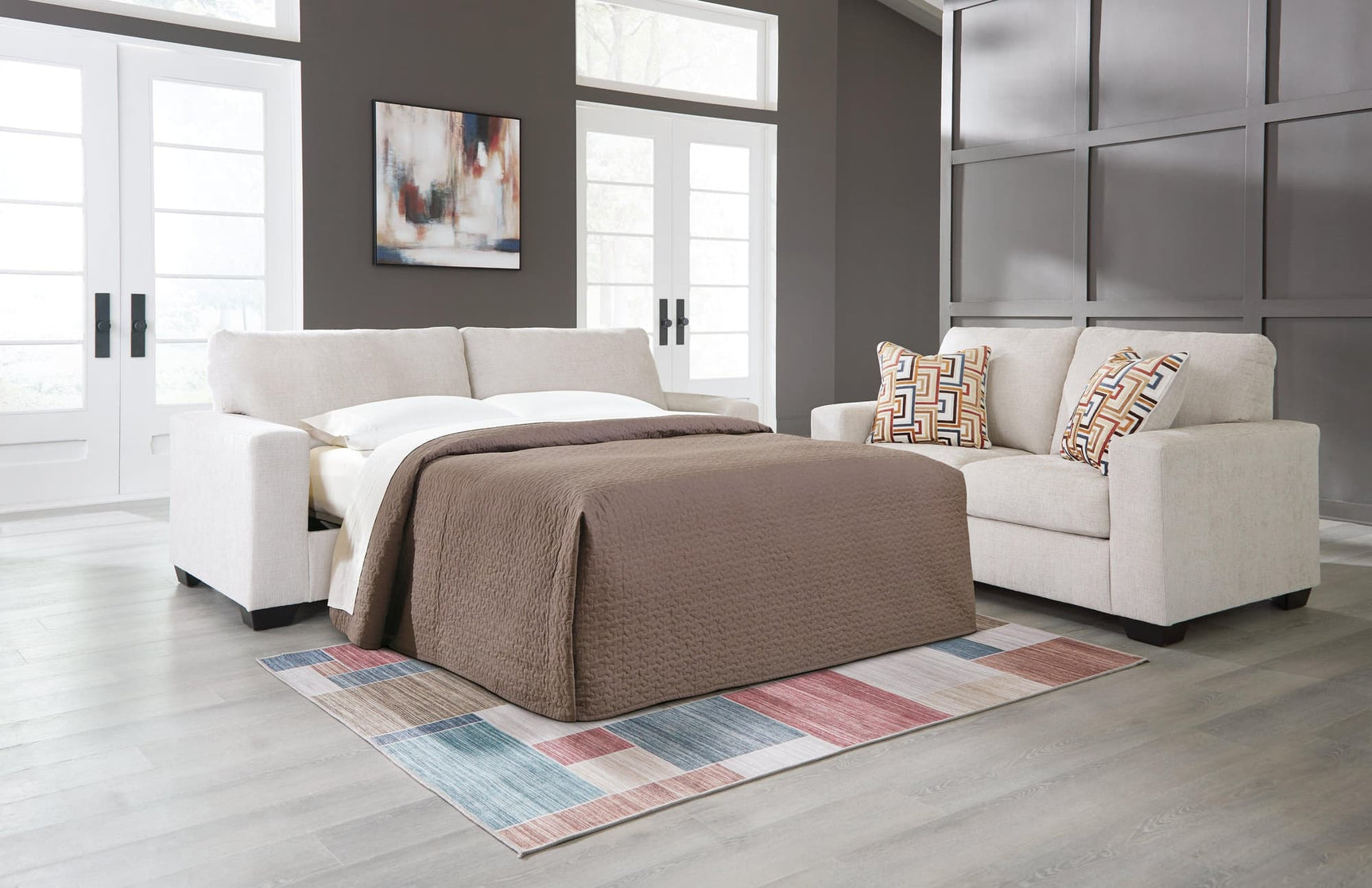 Aviemore Stone Chenille Queen Sofa Sleeper