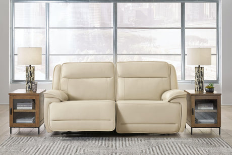 Double Deal Almond Leather 2-Piece Power Reclining Loveseat Sectional