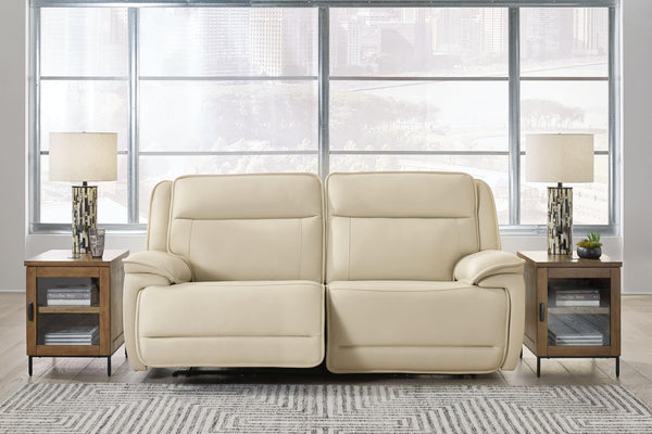 Double Deal Almond Leather 2-Piece Power Reclining Loveseat Sectional