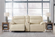 Double Deal Almond Leather 2-Piece Power Reclining Loveseat Sectional with Console