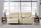 Double Deal Almond Leather 2-Piece Power Reclining Loveseat Sectional with Console