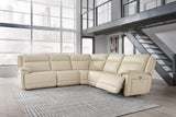 Double Deal Almond Leather 5-Piece Power Reclining Sectional